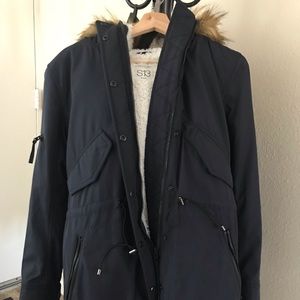 S13/NYC Faux Fur Trim Parka Winter Coat